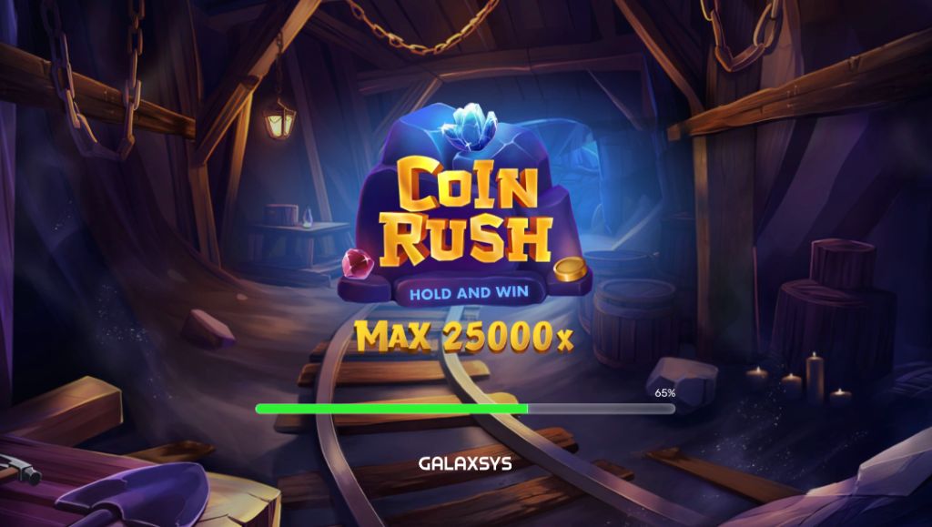Atmospheric mine loading screen with rails, lanterns and a glowing crystal