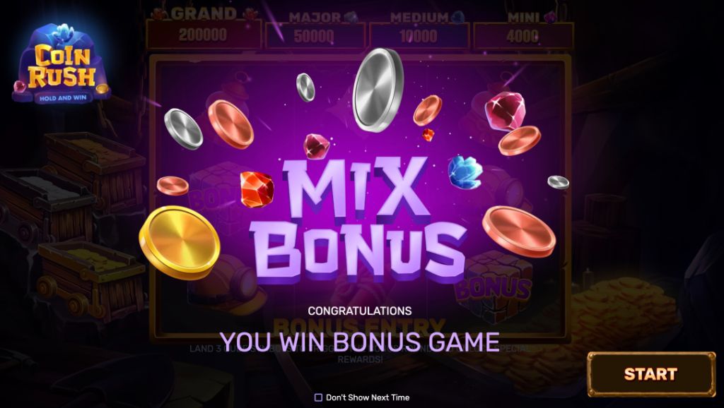 Purple Mix Bonus stage with gold, silver and copper coins and gems