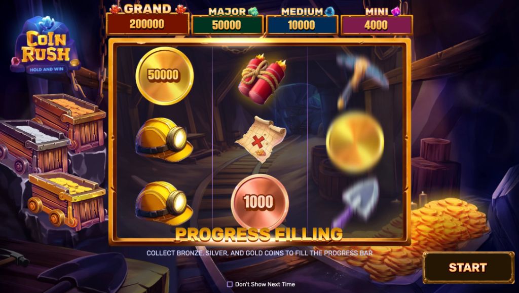 Progress bar filling up as bronze, silver and gold coins are collected